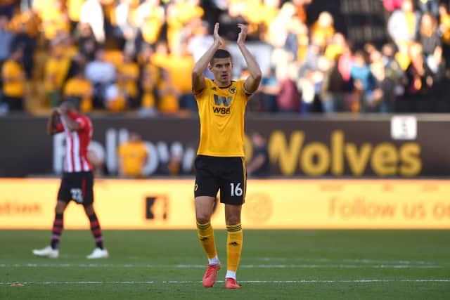 Conor Coady applauds the Molineux crowd after Wolves beat Southampton 2-0. (AMA)