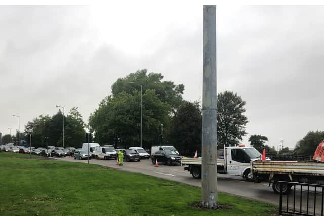Traffic backed-up along the ring road on the approach to the train station. Photo: Brad Baker