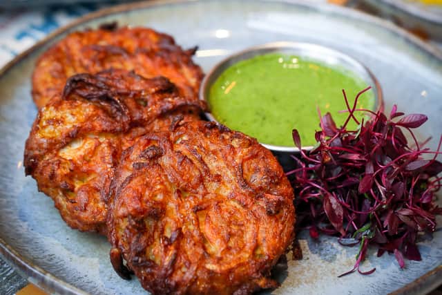 Small plates – onion bhaji with a mint dip