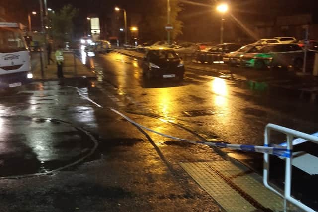 A Peugeot, believed to be the car that drove the victim to hospital, was cordoned off on Friday night. Credit: @kevalnaam