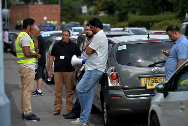 Taxi drivers gathered for the protest 