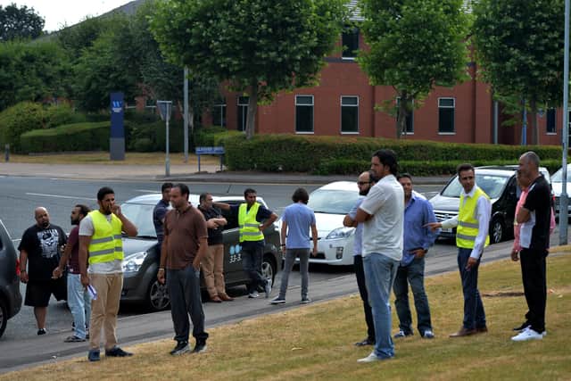 Taxi drivers gathered in Wolverhampton for the protest 