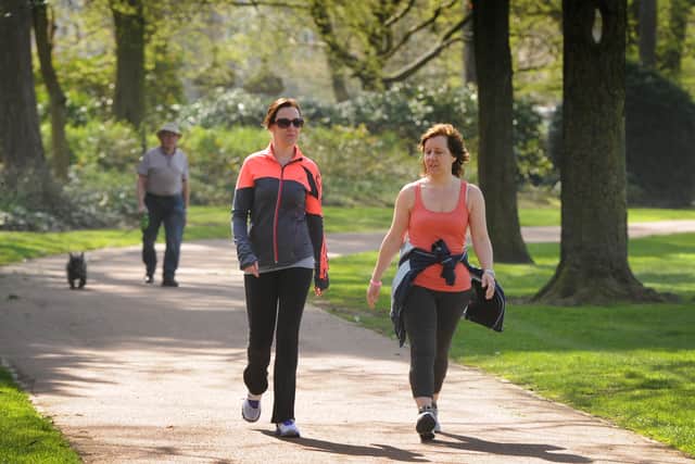 Sisters-in-law Terina Smith-Round and Julie Round return to their routine of a regular speed walk around Wolverhampton’s West Park