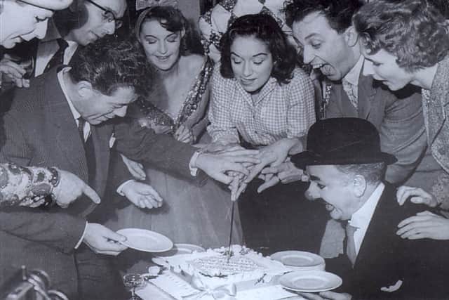 Comedian Ken Dodd (third right) celebrates the Dudley Hippodrome's birthday in 1957