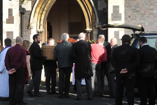 Megan's funeral finally takes place at St James Church, Wollaston in October