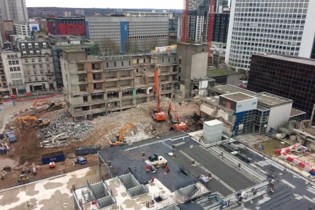 Heavy machines make quick work of demolishing the shopping centre and conservatoire. Picture: Paradise Birmingham