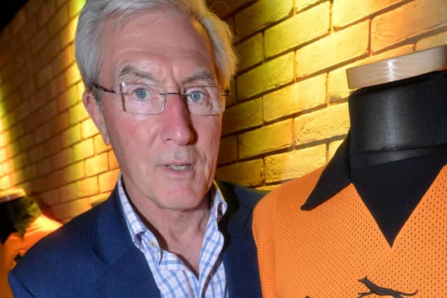 Wolves book 'They Wore the Shirt'. John Richards, with a 1974 Wembley shirt