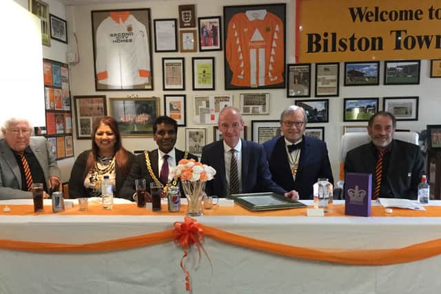 On the top table are: Bilston Secretary Paul Lloyd, left, and chairman Graham Hodson, right, with Queen's Deputy Lieutenant Simon Topman, Mayor and Mayoress Elias and Ash Mattu and MP Pat McFadden