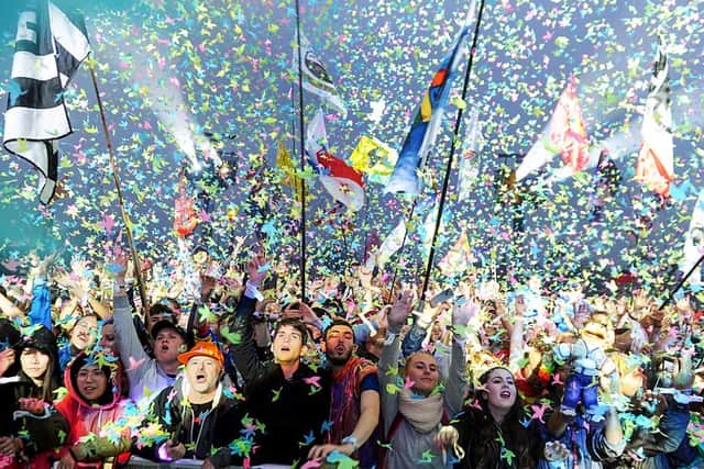 The Wolves flag visible at Glastonbury Festival 2016 during Coldplay's set