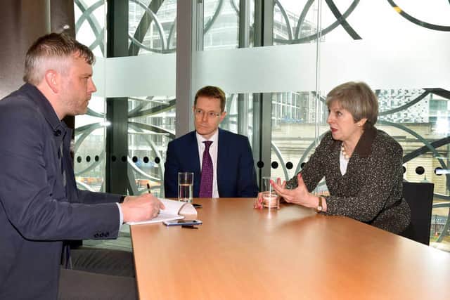 Theresa May speaks to the Express & Star's Pete Madeley in Birmingham today, with West Midlands Mayoral candidate Andy Street