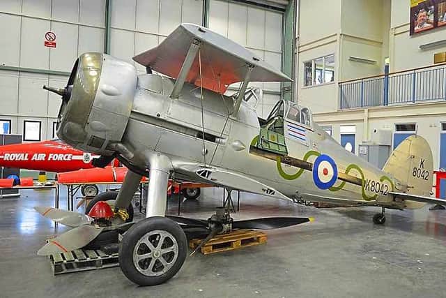 This Gloster Gladiater biplane, now at RAF Cosford, was one of the aircraft used in a long-lost war film Signed With Their Honour