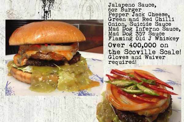 O Bar and Dirty Cow Burger have put together the hottest ingredients they could find to create the Flaming Doom Burger. Pic: https://twitter.com/dirtycowburger