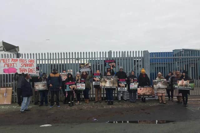 Around 20 people gathered with placards on Parkfield Road