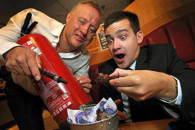 Richard Gutteridge prepares to dig into the Habanero Chicken Wing challenge at Bar Sport
