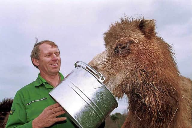 Bob Lawrence giving Humphrey the Camel a sip of tea back in 1999