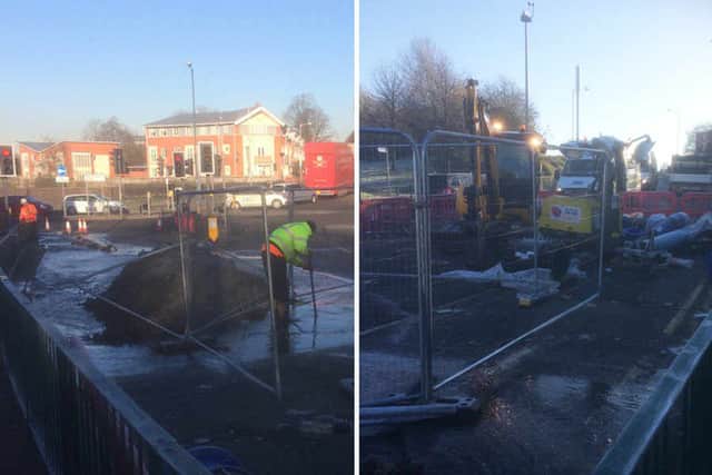 The scene at Deans Road, where Severn Trent are repairing a burst water main