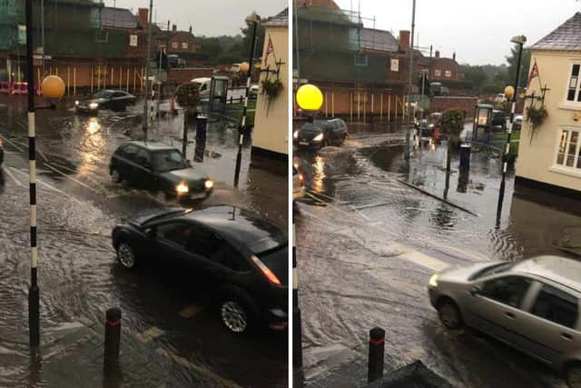 Flash flooding in Eccleshall on Tuesday. Photo: Sam Finnemore