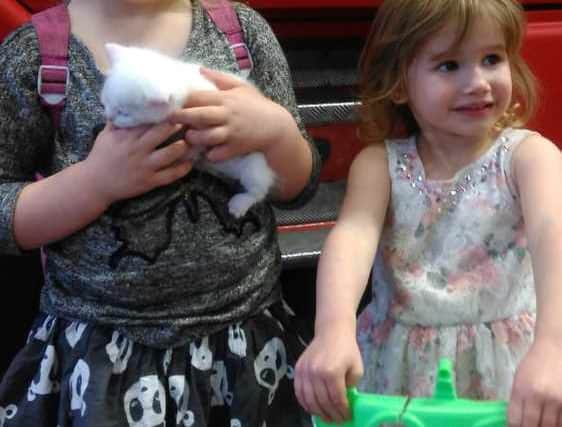 Rebecca and Evie with the freed Frosty, picture: Dudley Fire Station