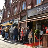 Customers queue at the launch of the new menu at The Little Dessert Shop, Queen Street, Wolverhampton in April