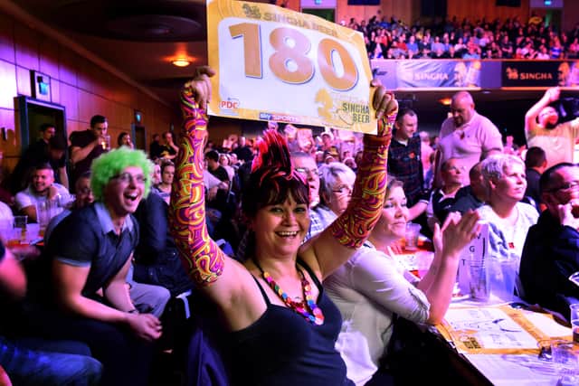 WOLVERHAMPTON COPYRIGHT EXPRESS&STAR TIM THURSFIELD 08/11/15
Fans at the Grand Slam of Darts, Civic Hall, Wolverhampton.
Ruth Saunders from Leicester.
