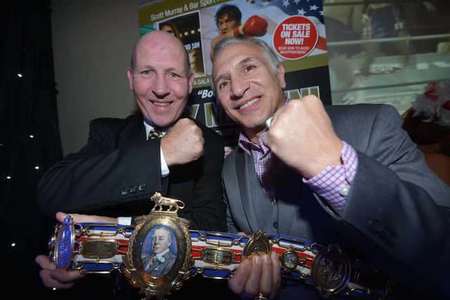 Ray Mancini with George Feeney from Hartlepool and George's Lord Lonsdale Belt