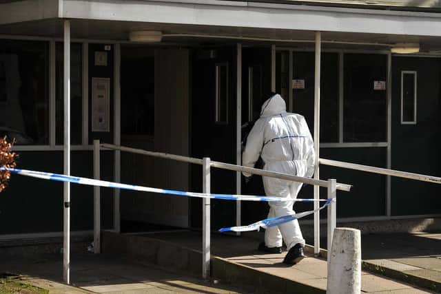 The scene at the Wood House block of flats following the fall