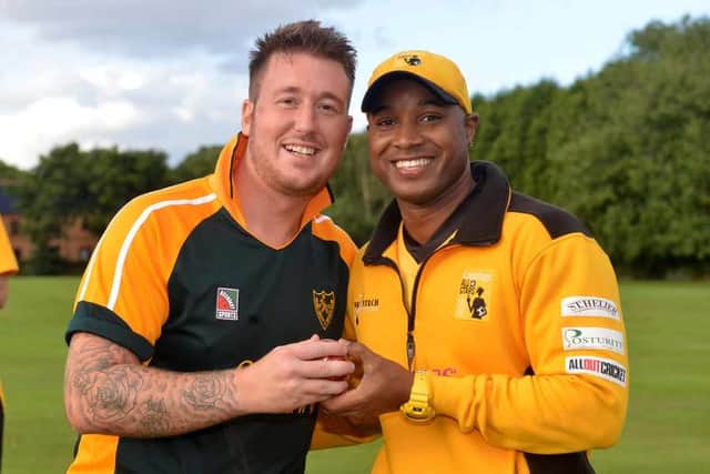 Pelsall's Tom Chew, seen here with former West Indian fast bowler Tino Best, was banned for 13 games