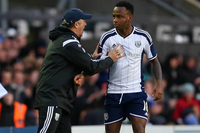 Saido Berahino with his former Baggies boss Tony Pulis
