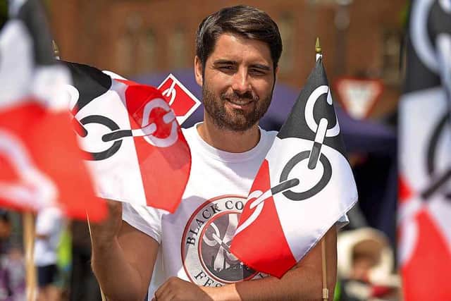 Flying the flag with pride – Steve Edwards, one of the organisers at the Black Country Festival in Dudley on Saturday