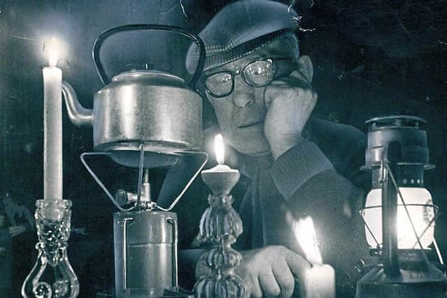Pensioner Arthur Craggs makes tea amid power cuts, February 1972