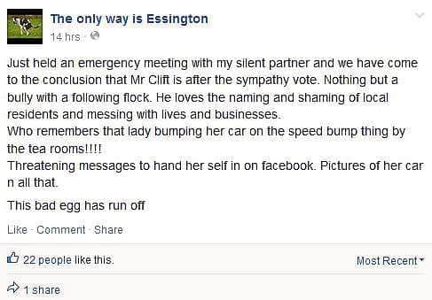 A mocking post from the Only Way is Essington page