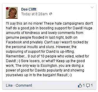 David's wife Dee leaps to her husband's defence