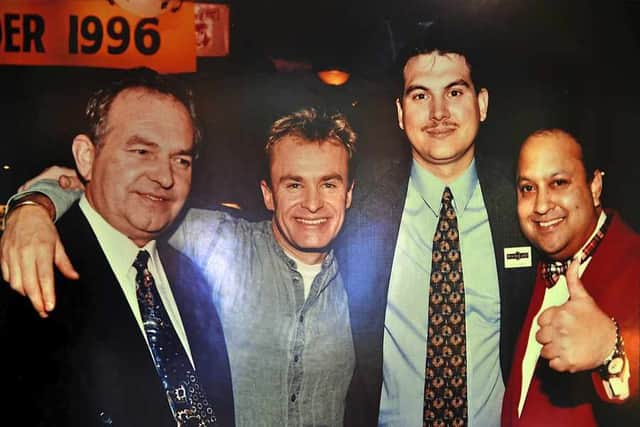 Steve Smith, centre right, with Bobby Davro, his father Keith, and Poundland co-founder David Dodd