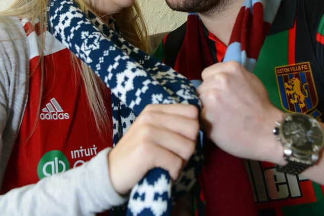 Albion fan Louise Gorton from Warwick Road, Oldbury, and husband James, a Villa fan