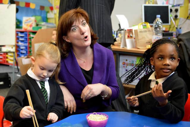 Nicky Morgan with little ones at Rivers Primary school