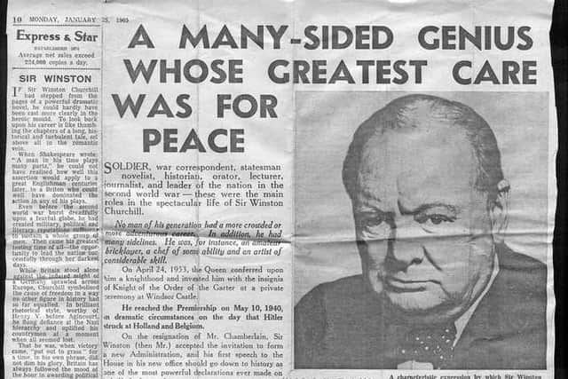 How the Express & Star reported the politician's death on Monday, January 25, 1965, paying tribute to his dedication to peace and describing him as a 'genius'