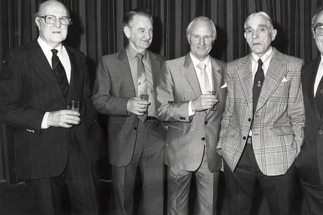 Founder members' dinner of the Wolves Former Players Association. Stan cullis, Roy Pritchard, Jimmy Dunn, Dickie Dorsett and Billy Wright.