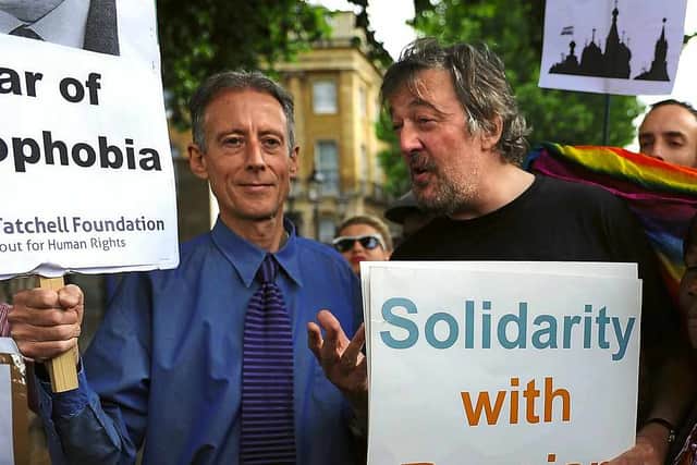 International protest – Peter Tatchell and Stephen Fry