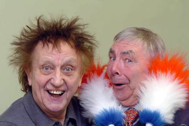 Ken Dodd with his pal Tommy Mundon before his performance at Dudley Concert Hall.