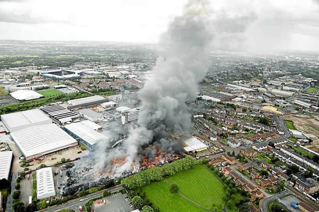 Aerial image showing large plumes of smoke