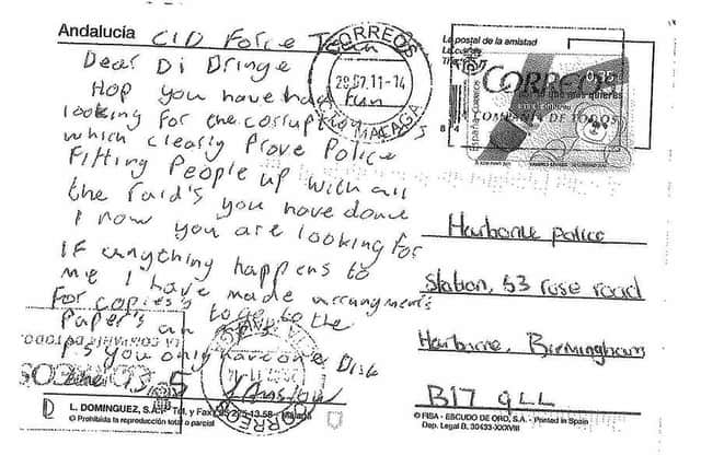 The back of the postcard, which Anslow used to taunt police