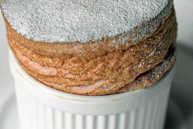 Apricot soufflé with almond milk ice cream.