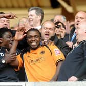 Ebanks-Blake celebrates after his goal secured promotion to the Premier Leauge