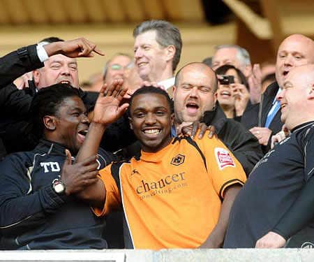 Ebanks-Blake celebrates after his goal secured promotion to the Premier Leauge