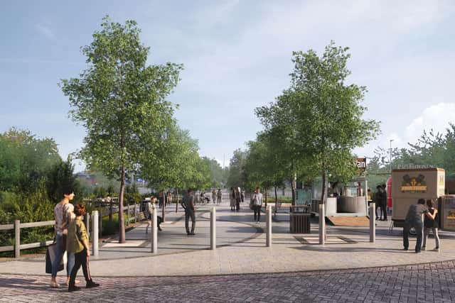 An artist's impression of the new public space off Bilston High Street (viewed from High Street)