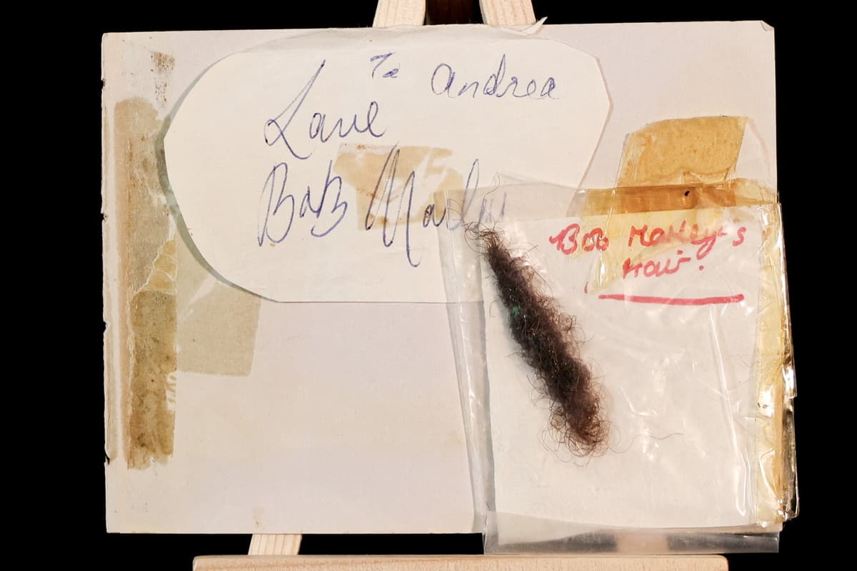 Bob Marleys Dreadlock, die ein Teenager-Fan bei einem Top of the ...