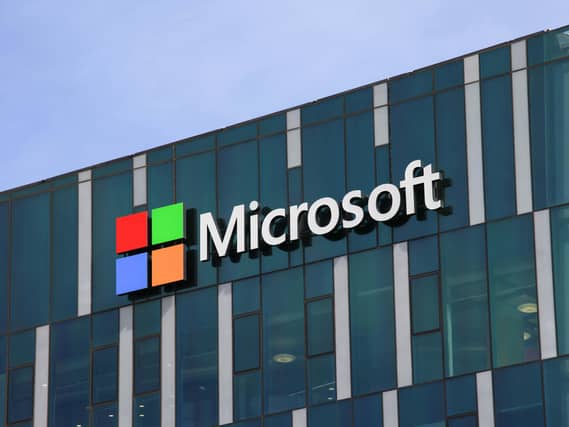 Exterior of the Microsoft logo on a building