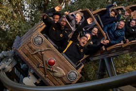 Toti, Joao and Angel Gomes on the 'Gold Rush' ride at Drayton Manor