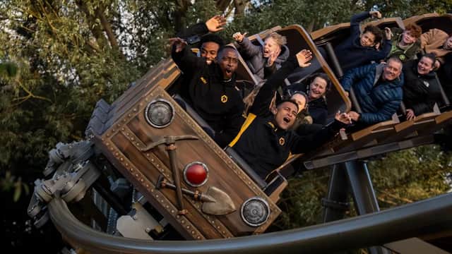 Toti, Joao and Angel Gomes on the 'Gold Rush' ride at Drayton Manor