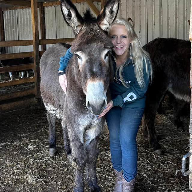 Amanda Ball and the centre's newest arrival Lindor the jenny donkey